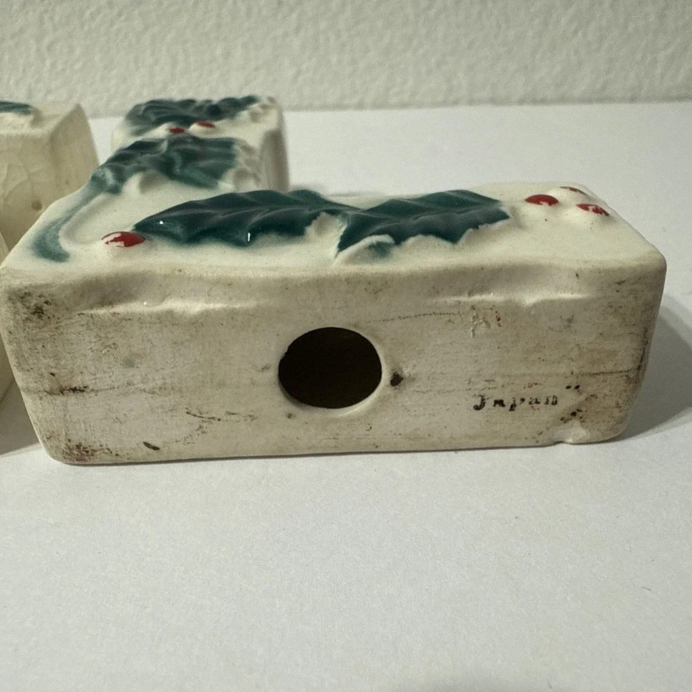 Vintage Ceramic NOEL Letters Christmas Mini‎ Candlestick Set Kitschy Retro Japan